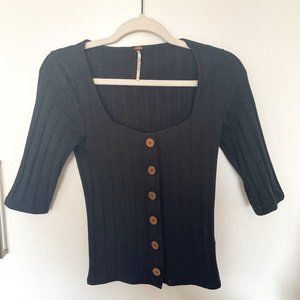 Ribbed 3/4 sleeve black Free People top